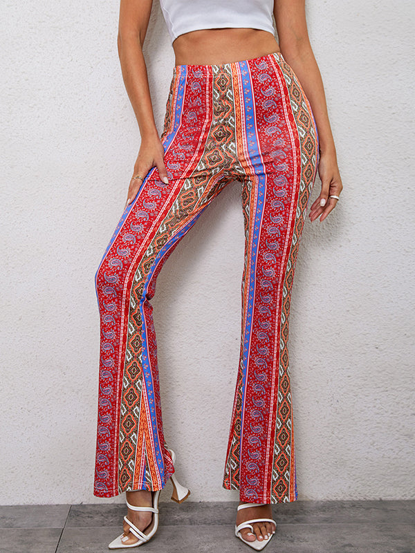 Elasticity Printed Split-Joint High Waisted Skinny Trousers Pants
