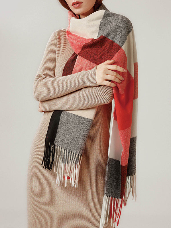Keep Warm Plaid Tasseled Shawl&Scarf