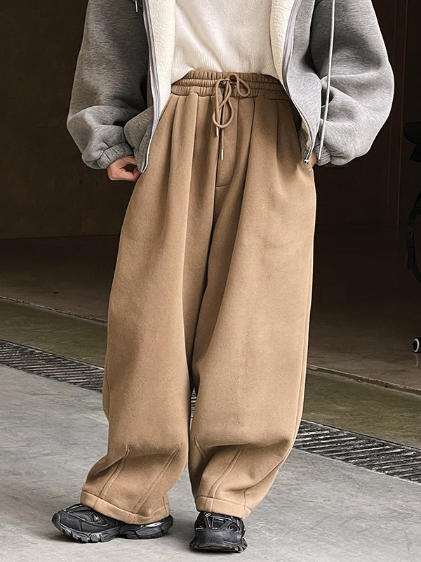 Casual Loose Wide Leg Drawstring Solid Color Pants