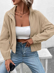 Buttoned Solid Color Zipper Long Sleeves Loose Lapel Jackets