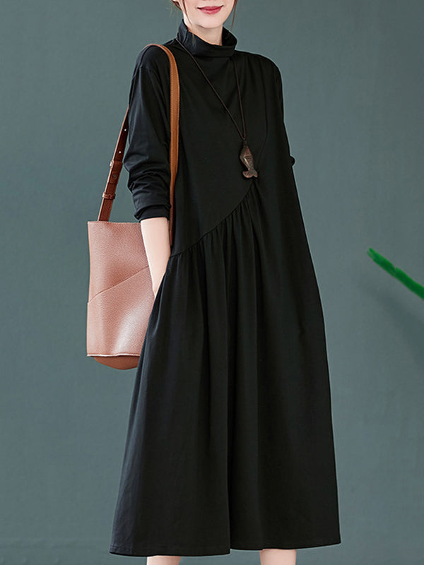 Original Solid High-Neck Knitting Dress