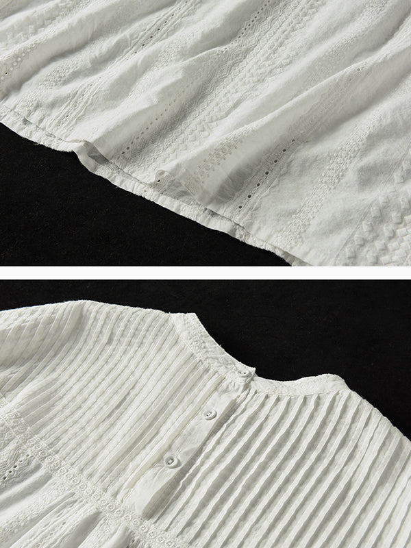 Artistic Retro Loose Solid Color Lace Hollow Long Sleeves T-Shirt Top
