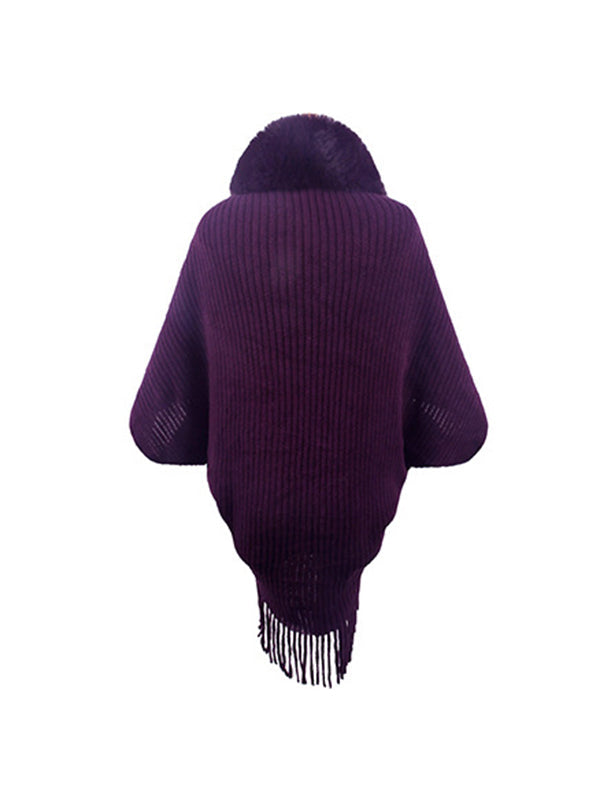 Solid Color Tasseled Batwing Sleeves Loose Cardigan Coats