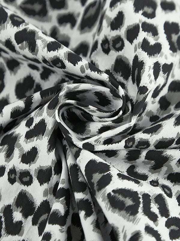 Leopard Printed Split-Joint Loose Puff Sleeves Peter Pan Collar Blouses&Shirts Tops
