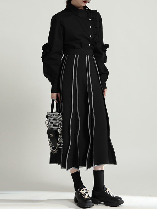 Original Irregular Contrast Color Striped Skirt