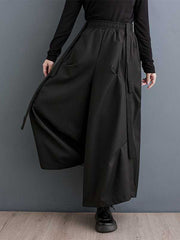 Elasticity Pleated Pockets Solid Color High Waisted Loose Trousers Pants