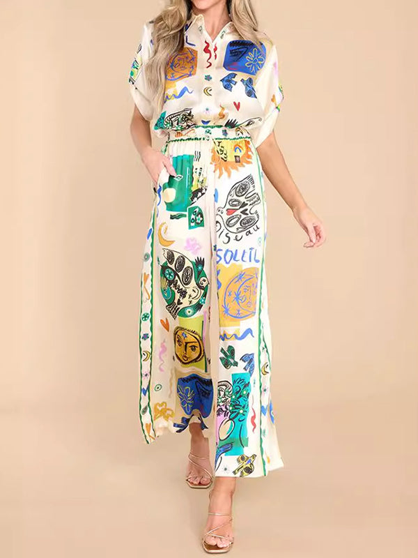 Animal Printed Buttoned Figure Half Sleeves Loose Lapel Blouses&Shirts Tops