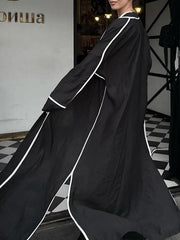 Contrast Color Split-Side Long Sleeves Loose Collarless Outerwear
