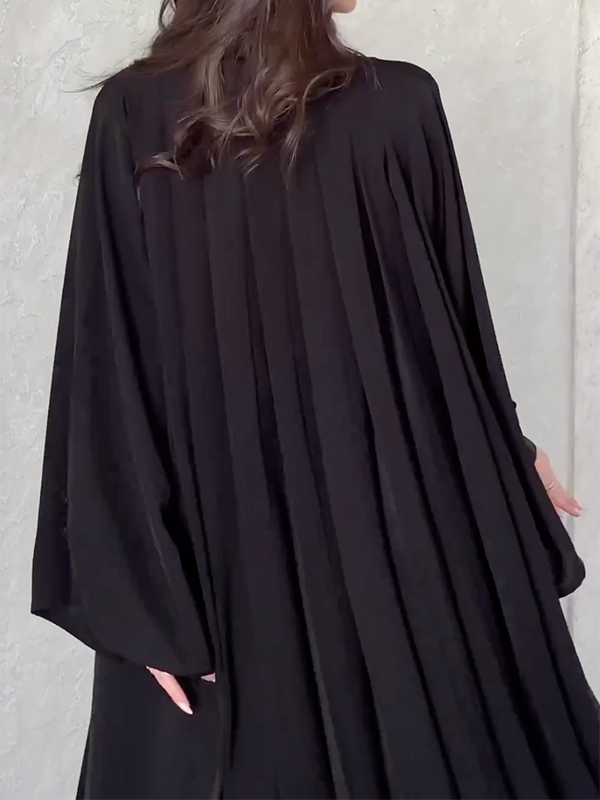 Solid Color Loose Buttoned Pleated Lapel Collar Long Sleeves Maxi Dresses