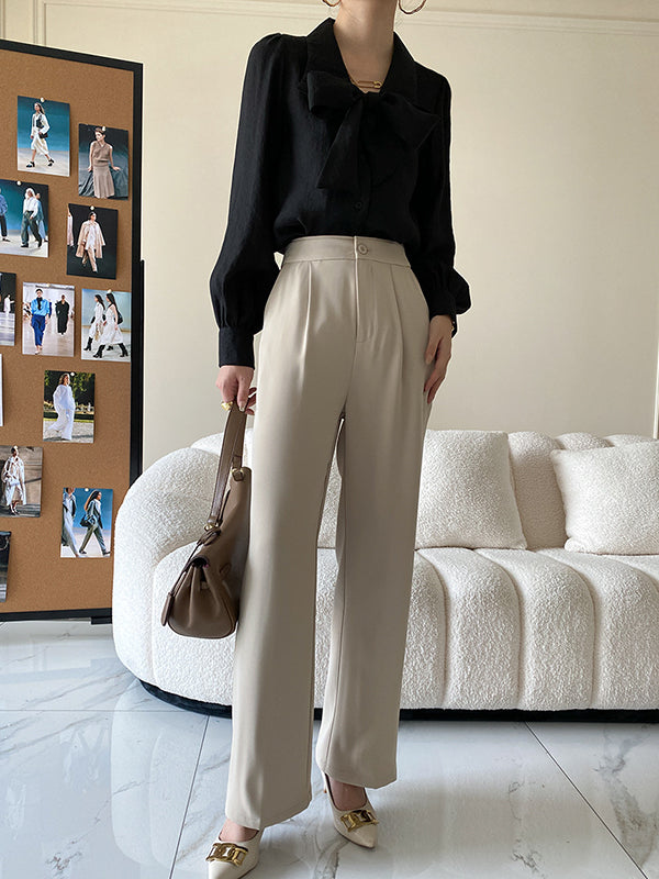 Urban Loose Long Sleeves Solid Color Lapel Collar Blouses