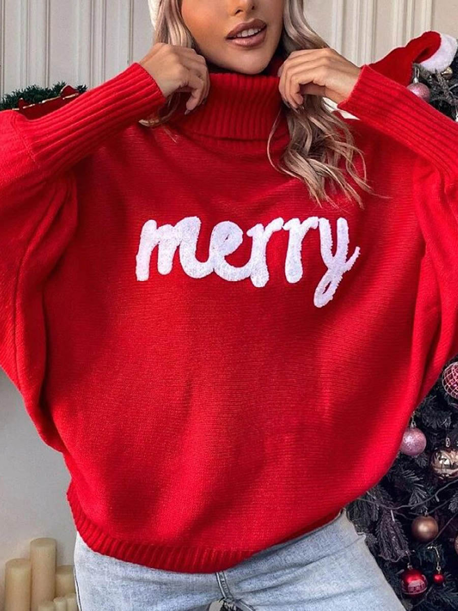 Contrast Color Printed Split-Joint Long Sleeves Loose High Neck Sweater Tops