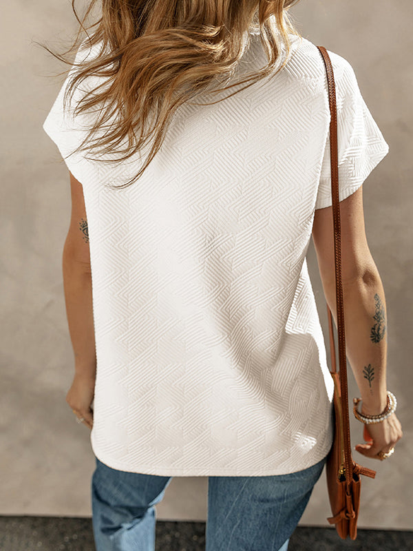 Solid Color Loose Short Sleeves V-Neck T-Shirts Tops