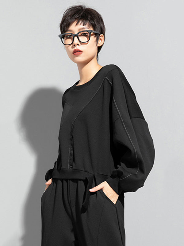 Batwing Sleeves Irregularity Solid Color Round-Neck Sweatshirt Tops