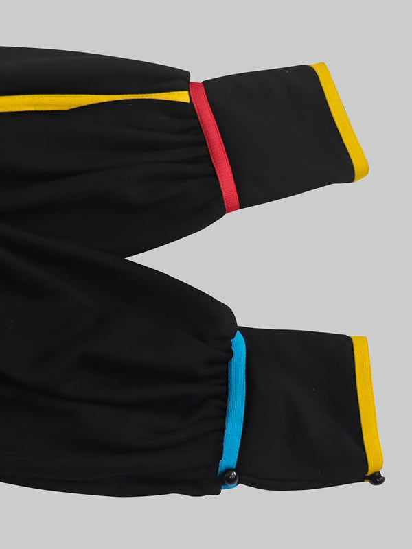 Long Sleeves Puff Sleeves Contrast Color Pockets Round-Neck Midi Dresses