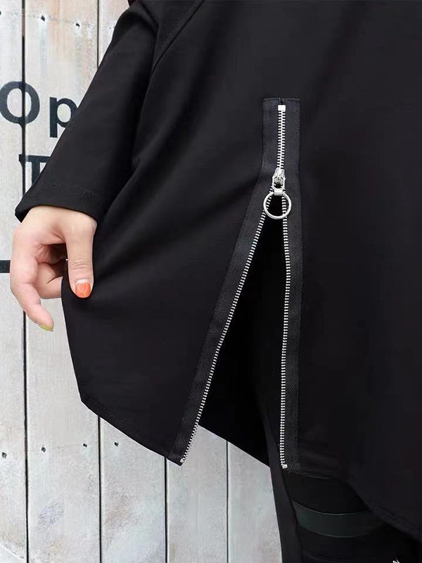 Asymmetric Split-Joint Zipper Batwing Sleeves Loose Heaps Collar Sweatershirt