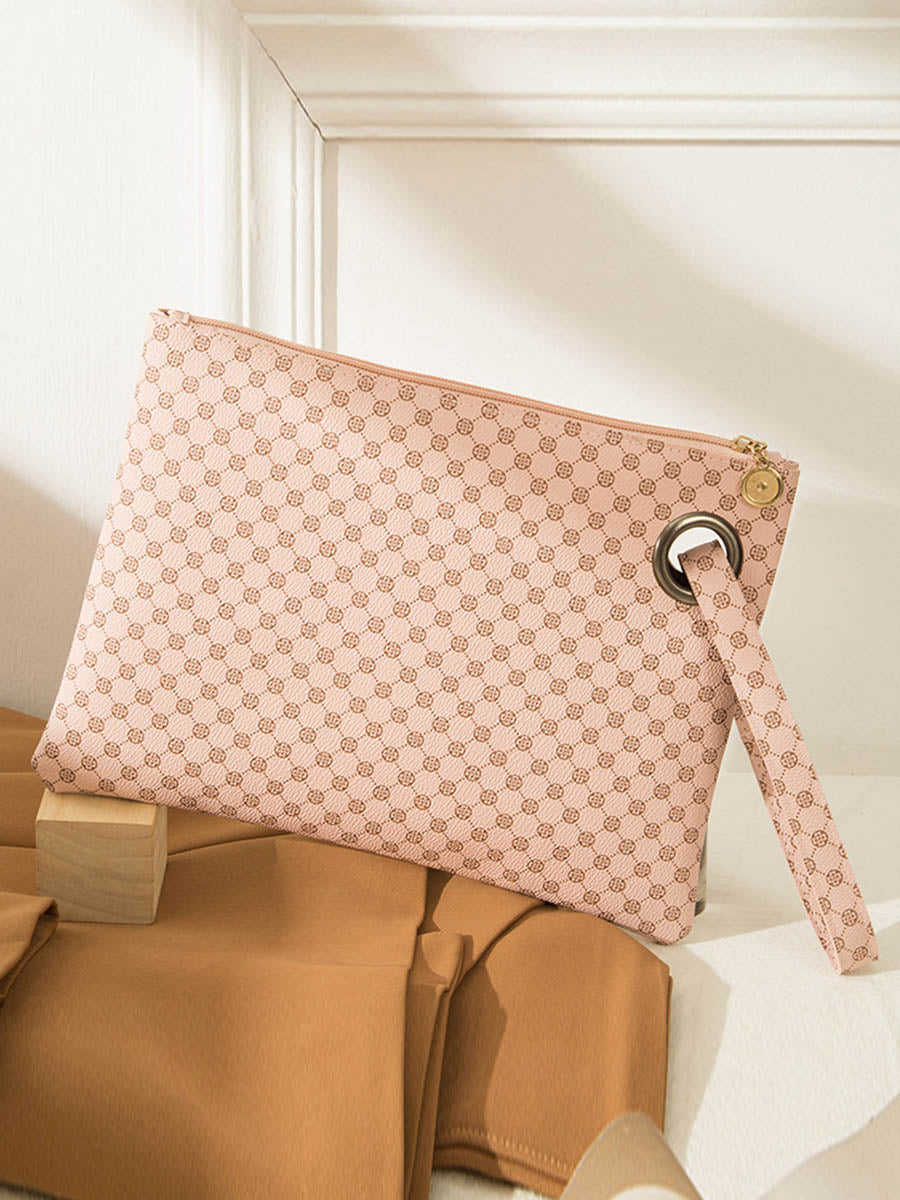 Crocodile Texture Geometric Print Zipper Handbag