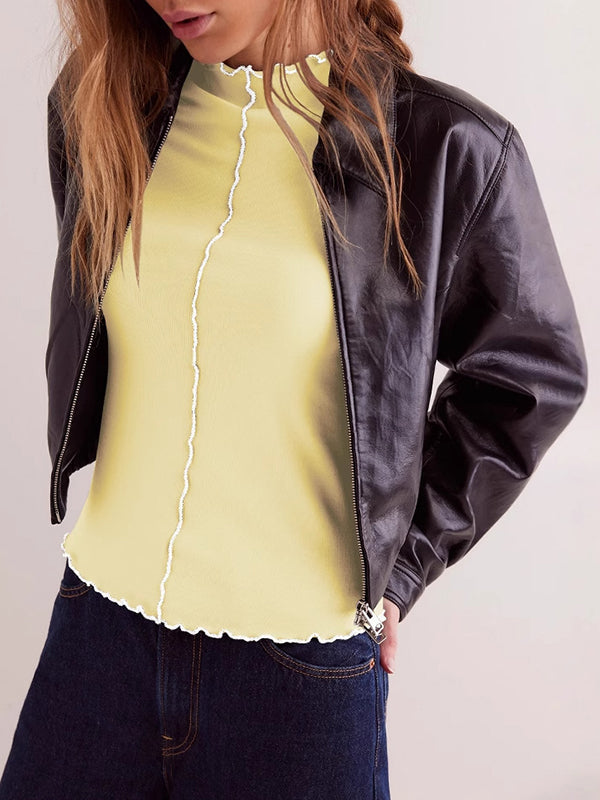 Solid Color Long Sleeves Skinny Round-Neck T-Shirts