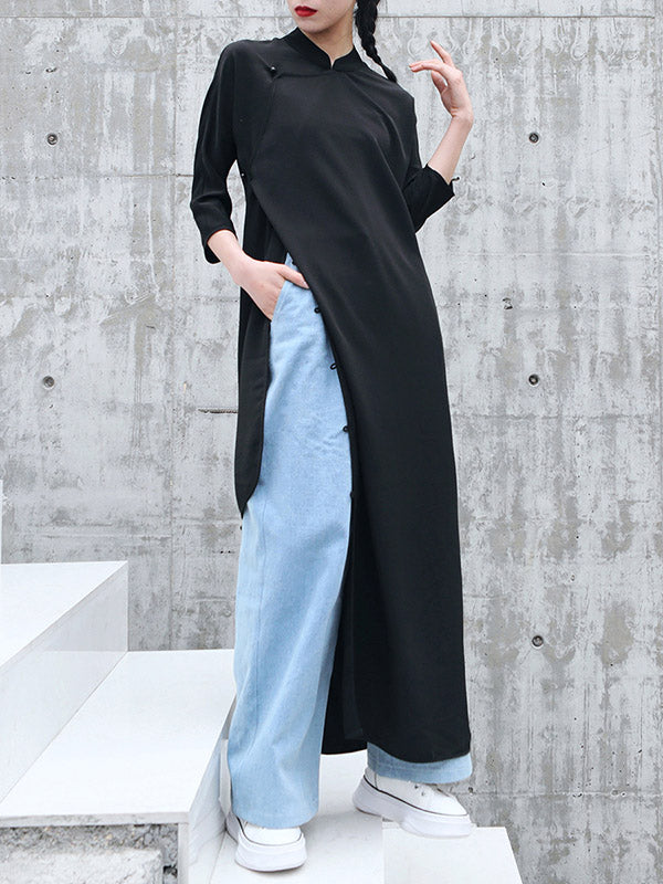Vintage Solid Buckle Long Cheongsams