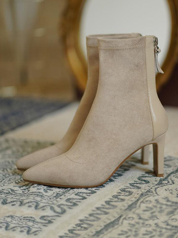 Pointed-Toe Split-Joint Zipper Sock Boots Boots