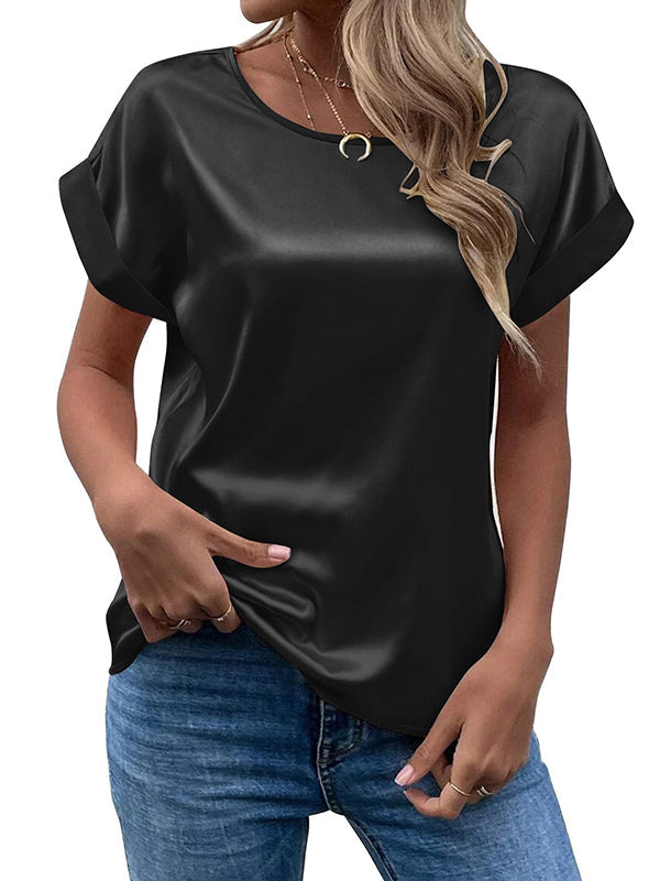 Solid Color Loose Short Sleeves Round-Neck T-Shirts Tops