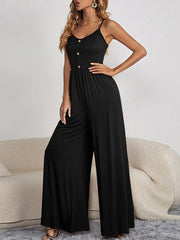 Pleated Split-Joint Sleeveless Wide Leg Spaghetti-Neck Jumpsuits