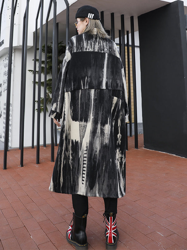 Casual Loose Long Sleeves Drawstring Tie-Dyed Zipper Outerwear