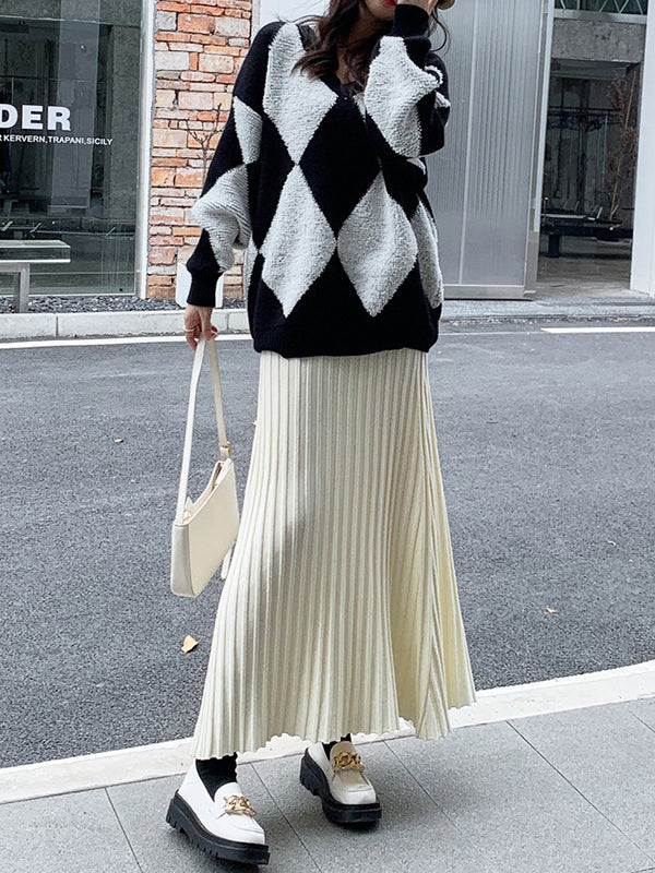 Pleated Solid Color A-Line High Waisted Skirts Bottoms