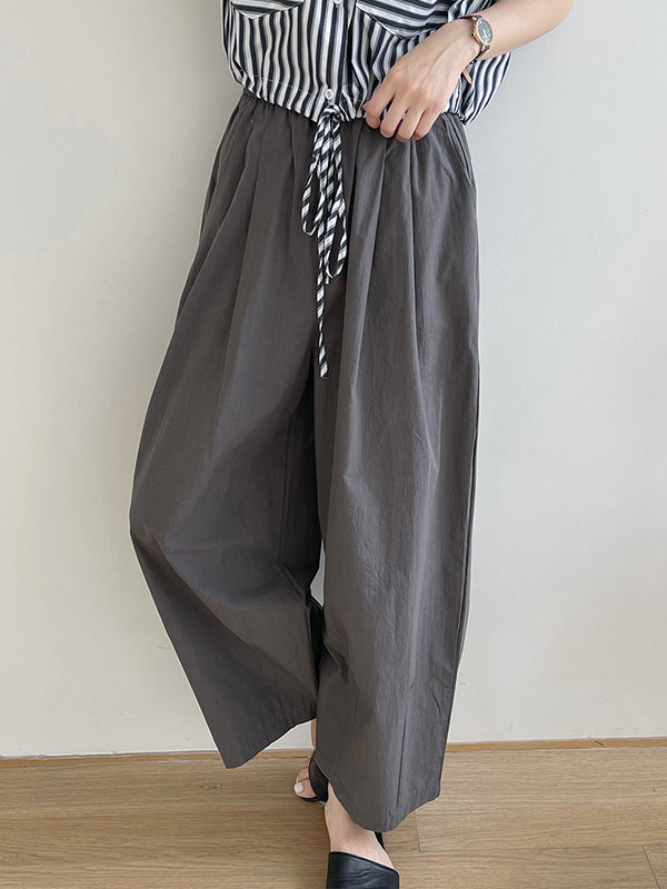 Elasticity Pleated Solid Color Split-Joint High Waisted Loose Trousers Pants