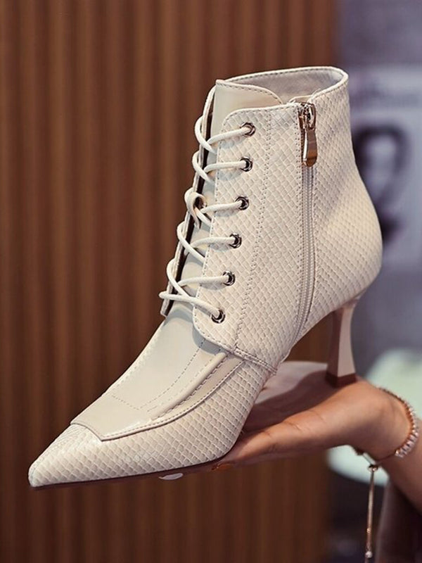 Lace-Up Pointed-Toe Snake Shape Split-Joint Pumps Boots