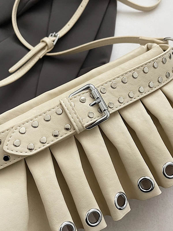 Geometric Pleated Zipper Shoulder Bags Handbags