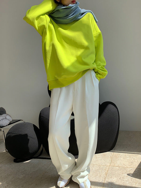 Stylish Fluorescent Green&Black Loose Casual Round-Neck Sweatshirt