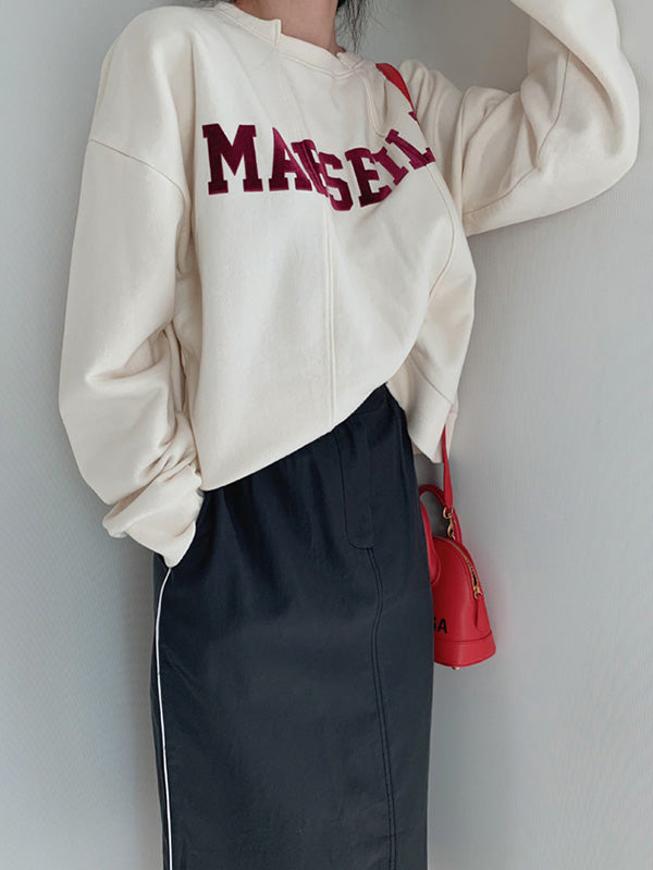 Casual Asymmetric Lapel Split-Joint Letter Print Sweatshirt