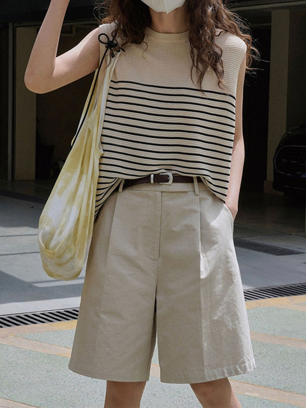 Striped Loose Sleeveless Round-neck Vest Top