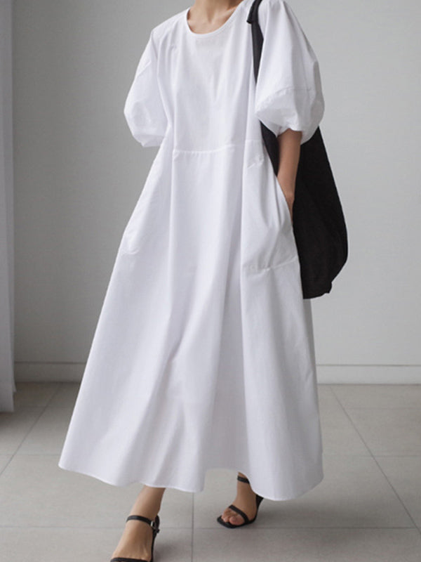 Original Bishop Sleeve Solid Color Midi Dress