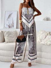 Printed Look-Younger Straps Vest Top & Casual Pants Bottoms Two Pieces Set