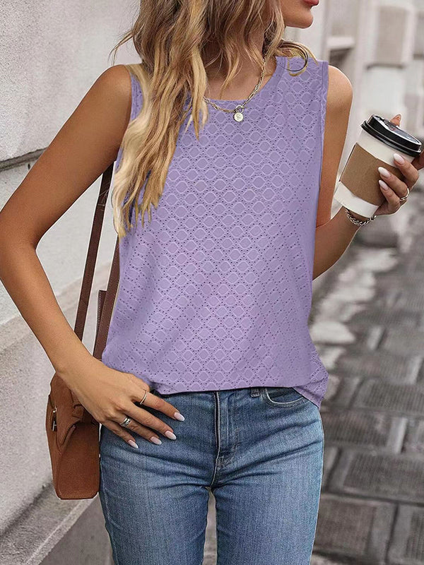 Solid Color Loose Sleeveless Round-Neck Vest Top