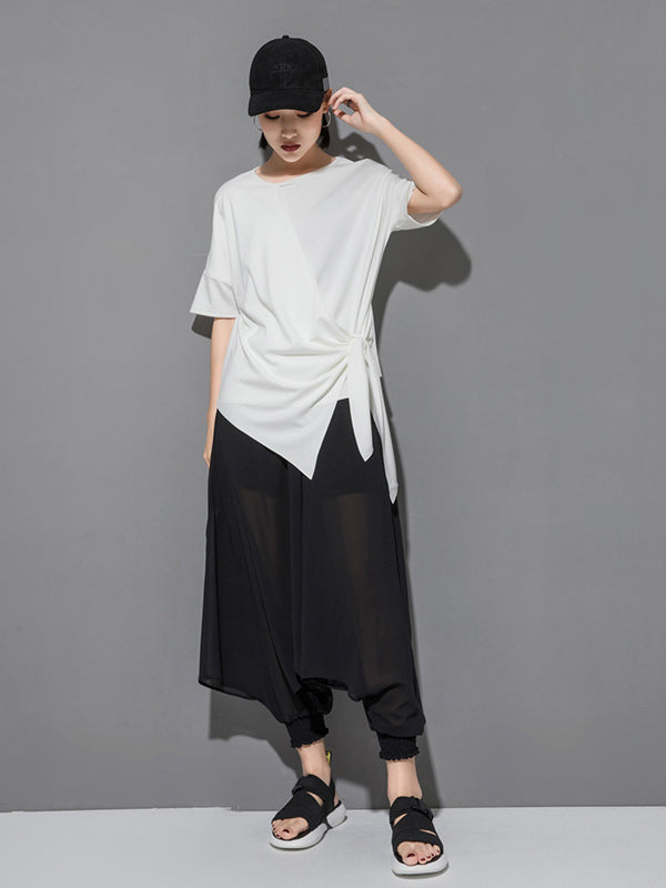 Original Irregularity Split-Joint Solid T-Shirts Tops