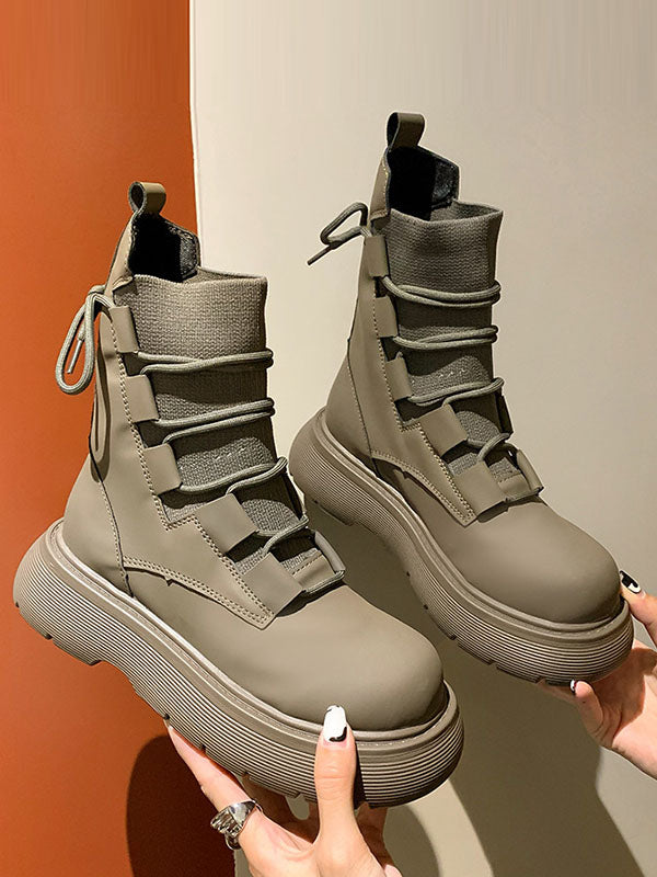 Lace-Up Round-Toe Solid Color Split-Joint Platform Shoes Dr. Martens Boots Boots