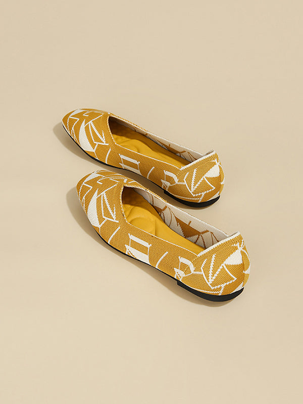 Color-Block Contrast Color Square-Toe V-Cut Flat Shoes