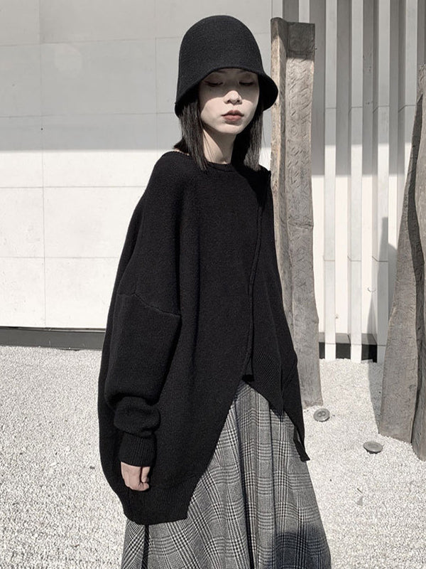 Original Loose Batwing Sleeves Solid Color Round-Neck Sweater Tops