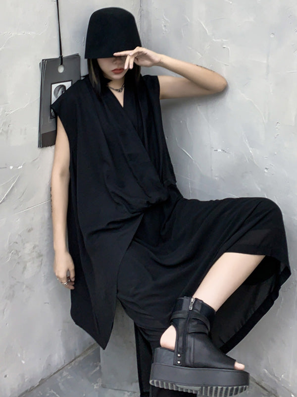 Stylish Cool Girl Asymmetric V-Neck Batwing Sleeves Shirts Tops