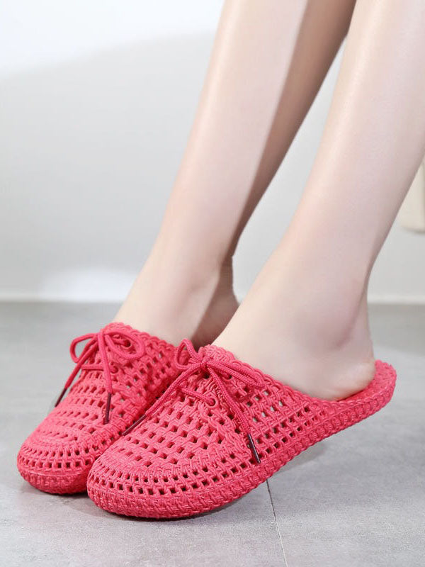 Hollow Lace-Up Round-Toe Slippers Mules&Slides