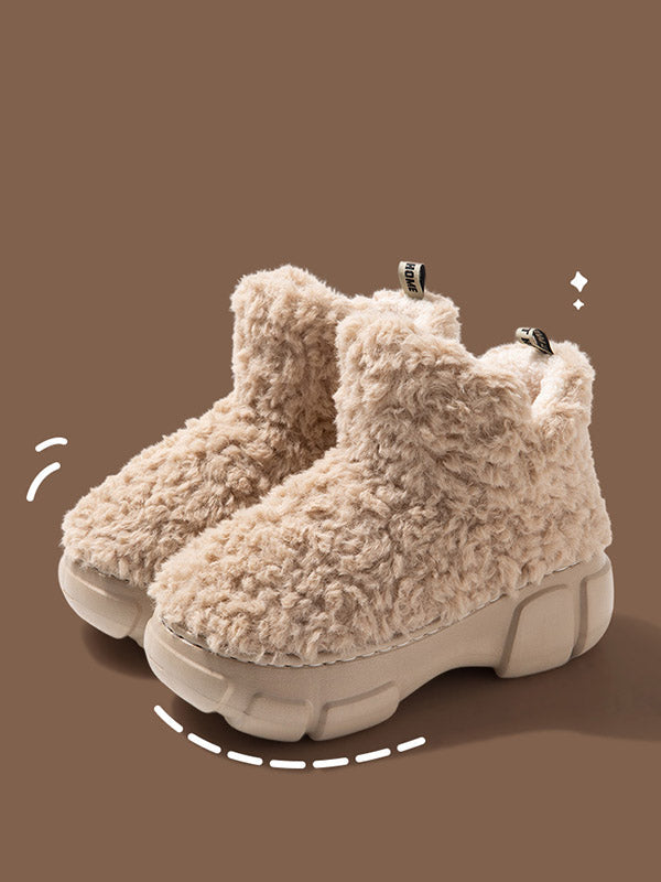 Round-Toe Split-Joint Velvet Platform Shoes Boots