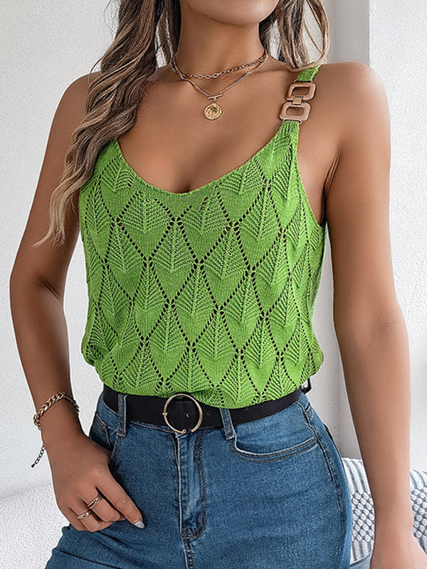 Hollow Split-Joint Loose Sleeveless V-Neck Vest Top