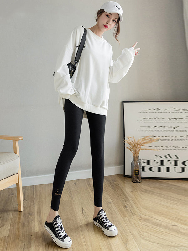 Casual Skinny Leg Letter Print Solid Color Leggings