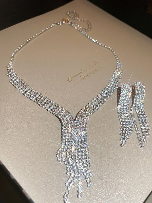 Rhine Stones 2 pieces Tasseled Necklaces Accessories Earrings Accessories