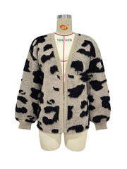 Contrast Color Leopard Print Long Sleeves Loose Cardigan Tops