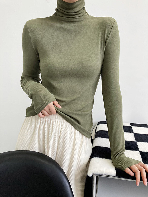 Simple 6 Colors Heaps Collar Long Sleeves Knitting T-Shirt Top