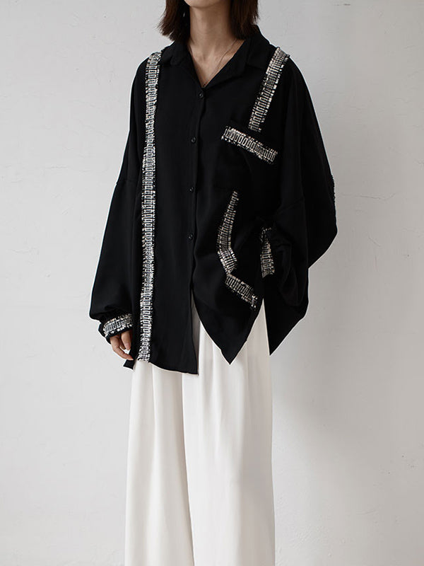 Loose Cropped Black Light Shirts Blouses