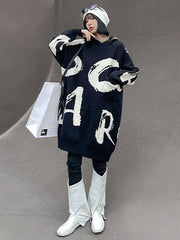 Stylish Selection Loose Hooded Letter Print Mini Dresses Sweater Dresses